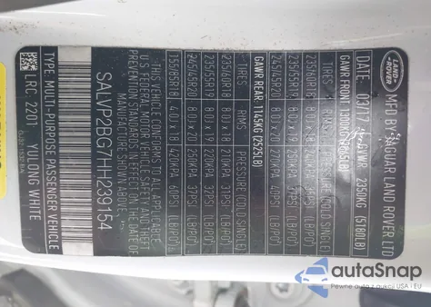 2017 Land Rover Range Rover Evoque Se/Se Premium z USA, uszkodzony, nr VIN SALVP2BG7HH239154